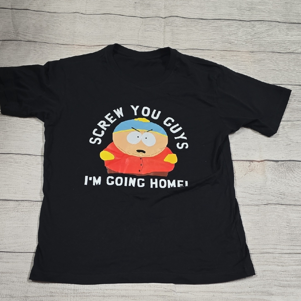 Black Graphic T-Shirt with Cartoon Print Southpark